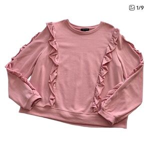 1. State Ruffled Crewneck Sweatshirt Rose Pink Medium